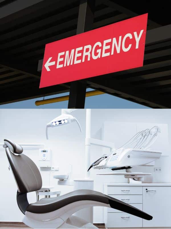 Emergency Dental Services and a dental chair in dentist office